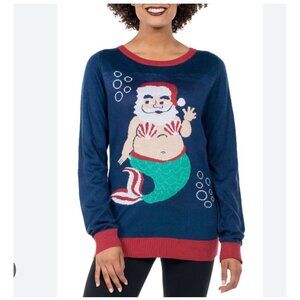Tipsy Elves Sweater Womens 2XL Navy Santa Mermaid Ugly Christmas Holiday